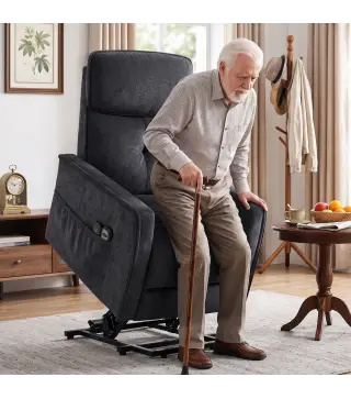 Sillón Relax Reclinable Eléctrico Levanta Personas con 2 Puntos Masaje Asiento con Muelles Reposapiés de Chenilla Negro