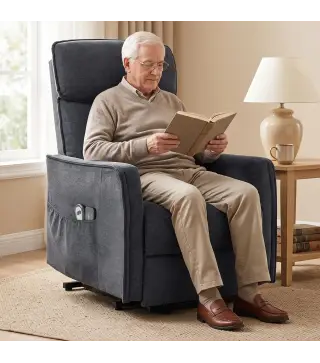 Sillón Relax Reclinable Eléctrico Levanta Personas con 2 Puntos Masaje Asiento con Muelles Reposapiés de Chenilla Negro