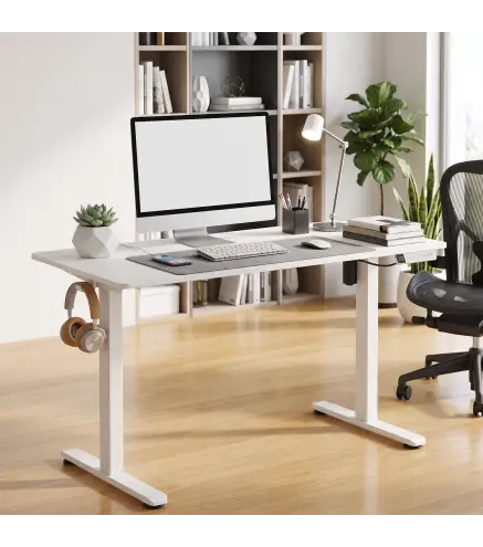 Escritorio Elevable Eléctrico 120x60 cm Altura Ajustable 72-120 cm 3 Memorias Silencioso 2 Ganchos 2 Pasacables Blanco