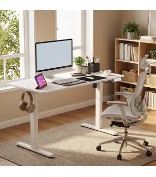 Escritorio Elevable Eléctrico 120x60 cm Altura Ajustable 72-120 cm 3 Memorias Silencioso 2 Ganchos 2 Pasacables Blanco