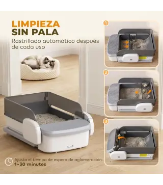 Arenero Gatos Autolimpiable Abierto Control por APP Sensores de Seguridad Capacidad de 10 L sin Olores Entrada Baja