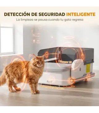 Arenero Gatos Autolimpiable Abierto Control por APP Sensores de Seguridad Capacidad de 10 L sin Olores Entrada Baja