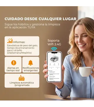 Arenero Gatos Autolimpiable Abierto Control por APP Sensores de Seguridad Capacidad de 10 L sin Olores Entrada Baja