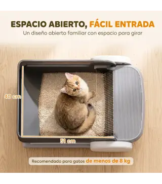 Arenero Gatos Autolimpiable Abierto Control por APP Sensores de Seguridad Capacidad de 10 L sin Olores Entrada Baja