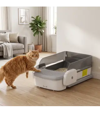 Arenero Gatos Autolimpiable Abierto Control por APP Sensores de Seguridad Capacidad de 10 L sin Olores Entrada Baja