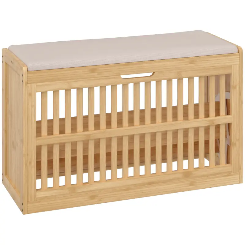 Banco Zapatero con Cajón Abatible Zapatero con Asiento Asiento Acolchado 80x30x48 cm Natural y Beige Banco Zapatero con Cajón Abatible Zapatero con Asiento Asiento Acolchado 80x30x48 cm Natural y Beige