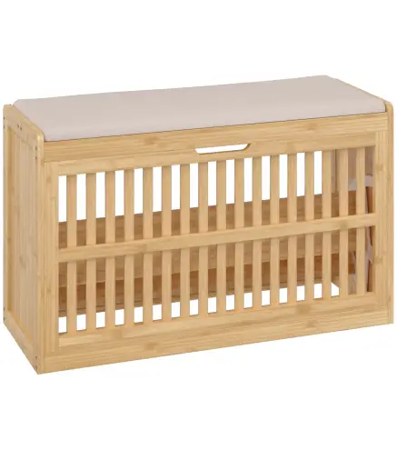 Banco Zapatero con Cajón Abatible Zapatero con Asiento Asiento Acolchado 80x30x48 cm Natural y Beige