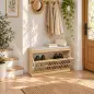 Banco Zapatero con Cajón Abatible Zapatero con Asiento Asiento Acolchado 80x30x48 cm Natural y Beige Banco Zapatero con Cajón Abatible Zapatero con Asiento Asiento Acolchado 80x30x48 cm Natural y Beige