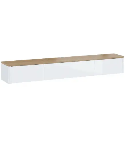 Mueble de TV Suspendido con Luces LED Enchufes Armario y 2 Cajones para Televisión 65 Pulgadas 140x24x20 cm Blanco
