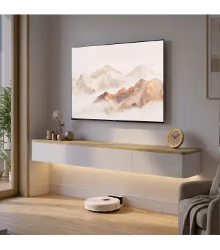 Mueble de TV Suspendido con Luces LED Enchufes Armario y 2 Cajones para Televisión 65 Pulgadas 140x24x20 cm Blanco