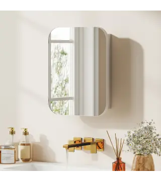 Armario de Baño con Espejo Diseño con Bordes Curvados Estantes Ajustables 40,2x10,2x50,9 cm Blanco