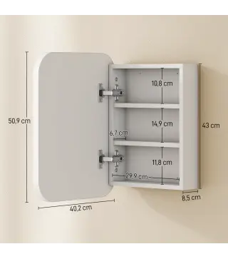 Armario de Baño con Espejo Diseño con Bordes Curvados Estantes Ajustables 40,2x10,2x50,9 cm Blanco