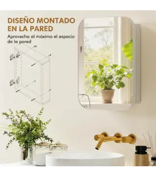 Armario de Baño con Espejo Diseño con Bordes Curvados Estantes Ajustables 40,2x10,2x50,9 cm Blanco