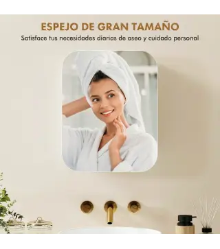 Armario de Baño con Espejo Diseño con Bordes Curvados Estantes Ajustables 40,2x10,2x50,9 cm Blanco