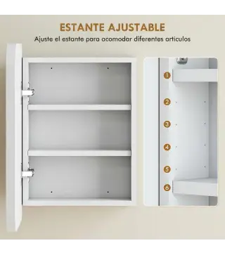 Armario de Baño con Espejo Diseño con Bordes Curvados Estantes Ajustables 40,2x10,2x50,9 cm Blanco