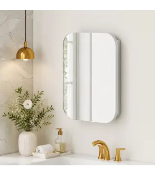 Armario de Baño con Espejo Diseño con Bordes Curvados Estantes Ajustables 40,2x10,2x50,9 cm Blanco