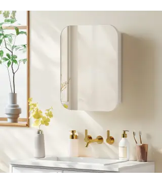 Armario de Baño con Espejo Diseño con Bordes Curvados Estantes Ajustables 40,2x10,2x50,9 cm Blanco