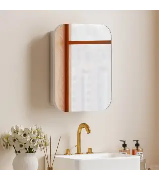Armario de Baño con Espejo Diseño con Bordes Curvados Estantes Ajustables 40,2x10,2x50,9 cm Blanco