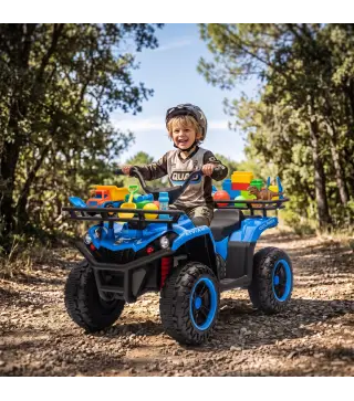 Quad Eléctrico para Niños 12V 2 Motores Batería de Litio Arranque Suave 2 Cestas Música MP3 Faros 3-8 Años Azul