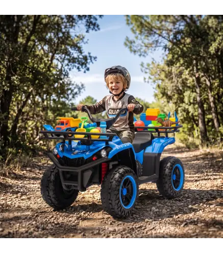 Quad Eléctrico para Niños 12V 2 Motores Batería de Litio Arranque Suave 2 Cestas Música MP3 Faros 3-8 Años Azul