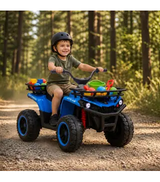 Quad Eléctrico para Niños 12V 2 Motores Batería de Litio Arranque Suave 2 Cestas Música MP3 Faros 3-8 Años Azul