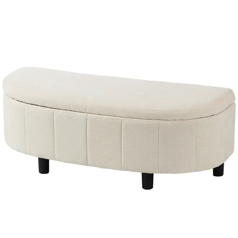 Puff Almacenaje Tapizado en Chenilla con Tapa Diseño Semicircular para Sala de Estar Dormitorio 118x45x44 cm Crema Puff Almacenaje Tapizado en Chenilla con Tapa Diseño Semicircular para Sala de Estar Dormitorio 118x45x44 cm Crema