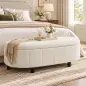 Puff Almacenaje Tapizado en Chenilla con Tapa Diseño Semicircular para Sala de Estar Dormitorio 118x45x44 cm Crema