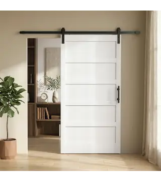 Puerta Corredera Interior 106,7x213,4 cm con Kit de Montaje MDF y Madera de Pino Riel y Herrajes para Baño Blanco