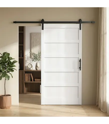Puerta Corredera Interior 106,7x213,4 cm con Kit de Montaje MDF y Madera de Pino Riel y Herrajes para Baño Blanco