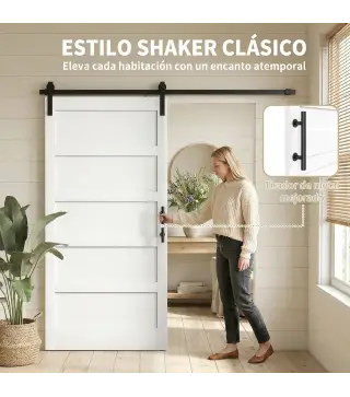 Puerta Corredera Interior 106,7x213,4 cm con Kit de Montaje MDF y Madera de Pino Riel y Herrajes para Baño Blanco