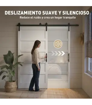 Puerta Corredera Interior 106,7x213,4 cm con Kit de Montaje MDF y Madera de Pino Riel y Herrajes para Baño Blanco