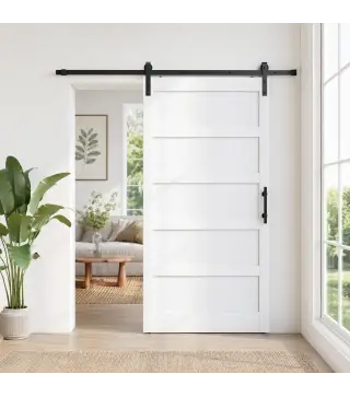 Puerta Corredera Interior 106,7x213,4 cm con Kit de Montaje MDF y Madera de Pino Riel y Herrajes para Baño Blanco