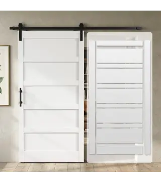 Puerta Corredera Interior 106,7x213,4 cm con Kit de Montaje MDF y Madera de Pino Riel y Herrajes para Baño Blanco