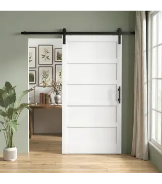 Puerta Corredera Interior 106,7x213,4 cm con Kit de Montaje MDF y Madera de Pino Riel y Herrajes para Baño Blanco
