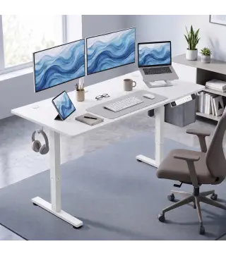 Escritorio Elevable Eléctrico 140x70 cm Altura Ajustable 72-120 cm 3 Memorias Silencioso 2 Ganchos 2 Pasacables Blanco