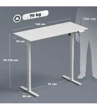 Escritorio Elevable Eléctrico 140x70 cm Altura Ajustable 72-120 cm 3 Memorias Silencioso 2 Ganchos 2 Pasacables Blanco