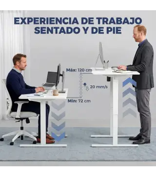 Escritorio Elevable Eléctrico 140x70 cm Altura Ajustable 72-120 cm 3 Memorias Silencioso 2 Ganchos 2 Pasacables Blanco