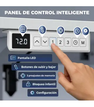 Escritorio Elevable Eléctrico 140x70 cm Altura Ajustable 72-120 cm 3 Memorias Silencioso 2 Ganchos 2 Pasacables Blanco