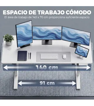 Escritorio Elevable Eléctrico 140x70 cm Altura Ajustable 72-120 cm 3 Memorias Silencioso 2 Ganchos 2 Pasacables Blanco