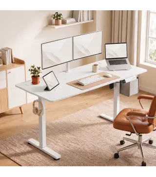 Escritorio Elevable Eléctrico 140x70 cm Altura Ajustable 72-120 cm 3 Memorias Silencioso 2 Ganchos 2 Pasacables Blanco