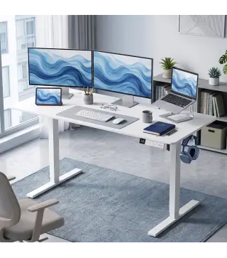 Escritorio Elevable Eléctrico 140x70 cm Altura Ajustable 72-120 cm 3 Memorias Silencioso 2 Ganchos 2 Pasacables Blanco
