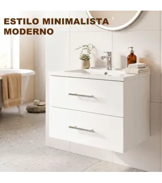 Mueble de Baño con Lavabo Montaje en Pared con 2 Cajones Lavamanos de Cerámica Estilo Moderno 61x40x48 cm Blanco