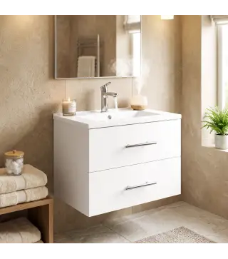 Mueble de Baño con Lavabo Montaje en Pared con 2 Cajones Lavamanos de Cerámica Estilo Moderno 61x40x48 cm Blanco