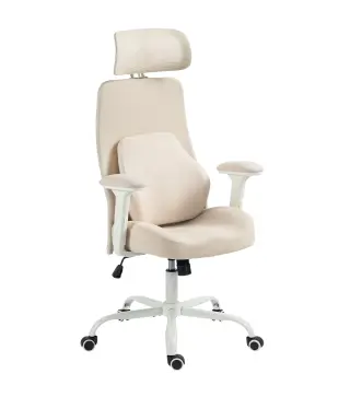 Silla de Escritorio Ergonómica Cojín Lumbar de Espuma Viscoelástica Reposacabezas 3D Reposabrazos Ajustables Beige