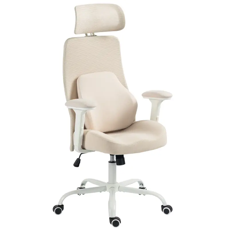 Silla de Escritorio Ergonómica Cojín Lumbar de Espuma Viscoelástica Reposacabezas 3D Reposabrazos Ajustables Beige Silla de Escritorio Ergonómica Cojín Lumbar de Espuma Viscoelástica Reposacabezas 3D Reposabrazos Ajustables Beige
