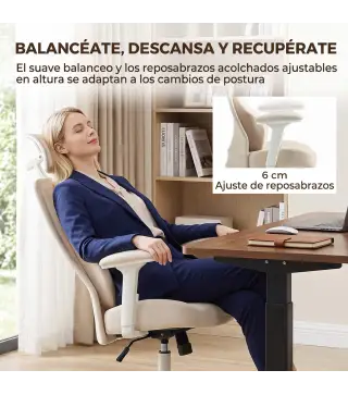 Silla de Escritorio Ergonómica Cojín Lumbar de Espuma Viscoelástica Reposacabezas 3D Reposabrazos Ajustables Beige
