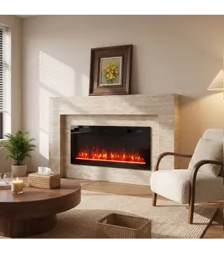 Chimenea Eléctrica Ultrafina 900/1800W Empotrable/Colgante/de Pie 12 Colores de Llama 3D Control Remoto hasta 35㎡ Negro