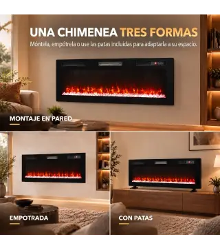 Chimenea Eléctrica Ultrafina 900/1800W Empotrable/Colgante/de Pie 12 Colores de Llama 3D Control Remoto hasta 35㎡ Negro