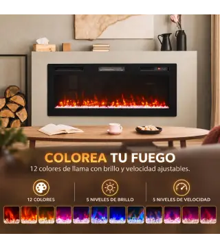 Chimenea Eléctrica Ultrafina 900/1800W Empotrable/Colgante/de Pie 12 Colores de Llama 3D Control Remoto hasta 35㎡ Negro