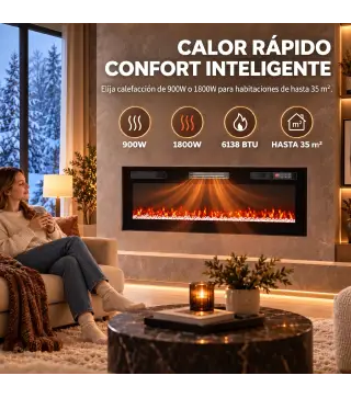 Chimenea Eléctrica Ultrafina 900/1800W Empotrable/Colgante/de Pie 12 Colores de Llama 3D Control Remoto hasta 35㎡ Negro
